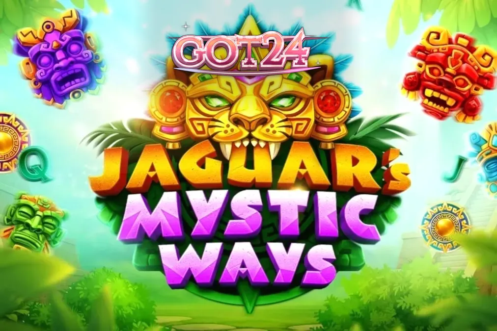 Tampilan layar permainan slot Jaguar’s Mystic Ways pada perangkat seluler dengan latar belakang hutan tropis.