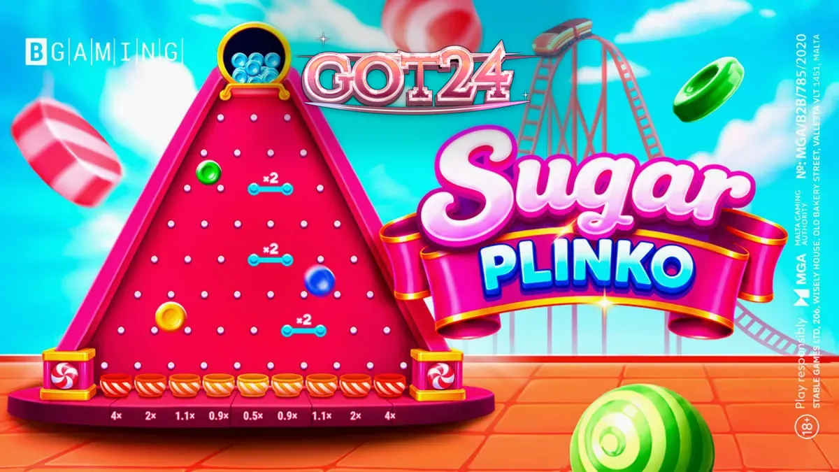 Tampilan visual permainan Sugar Plinko dengan tema permen yang ceria